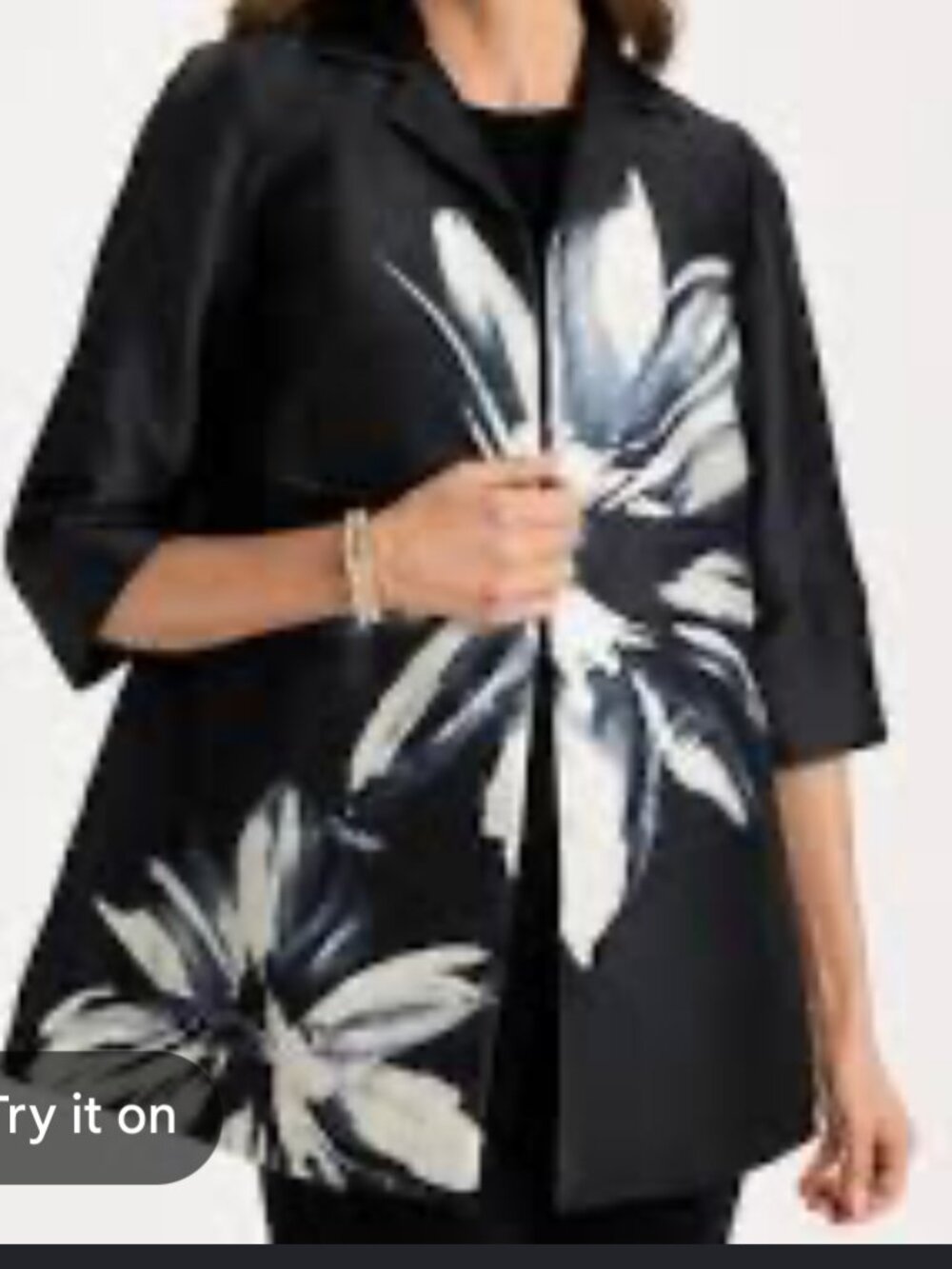 nwt CHICO'S travelers floral long satin jacket 2 large